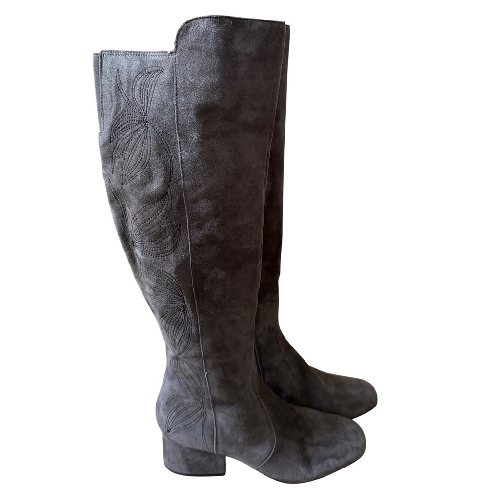 Marc Fisher LTD Grey Suede Embroidered Over The Knee Boots Block Heel Size 7M - Picture 3 of 8